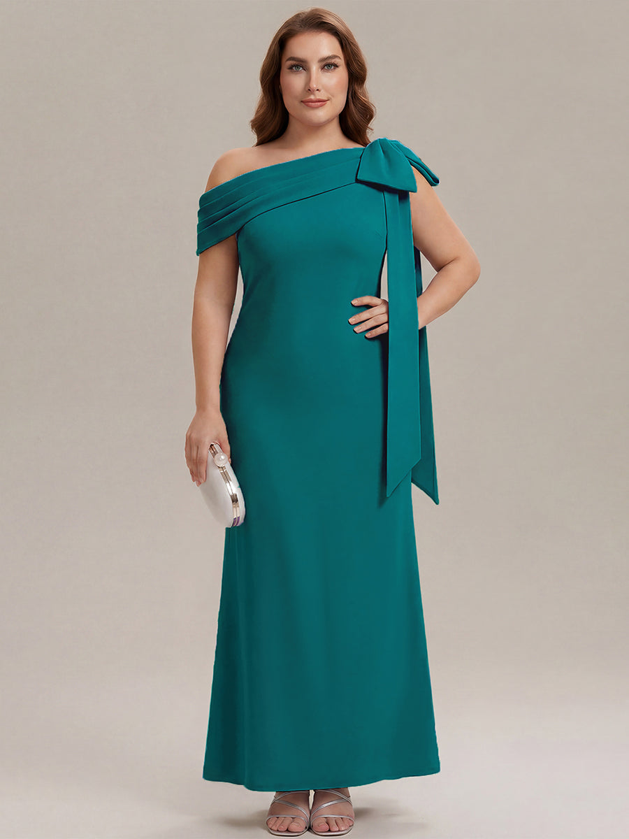 Maxikleid Ohne Träger Sheath Schnitt Strickstoff Schleifendetail Raffung Design Kleid #Farbe_Petrol