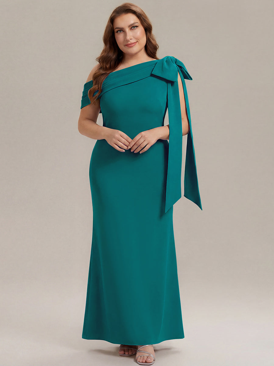 Maxikleid Ohne Träger Sheath Schnitt Strickstoff Schleifendetail Raffung Design Kleid #Farbe_Petrol