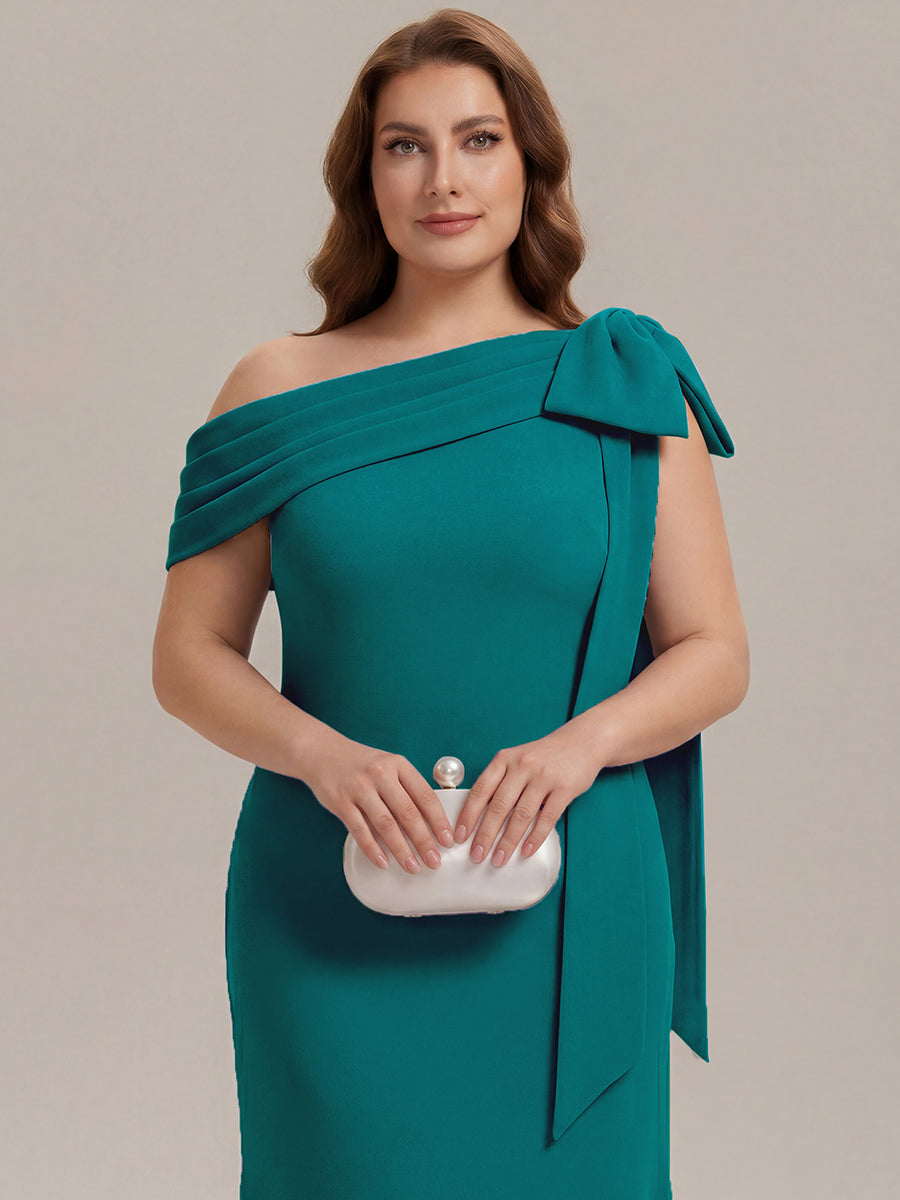 Maxikleid Ohne Träger Sheath Schnitt Strickstoff Schleifendetail Raffung Design Kleid #Farbe_Petrol