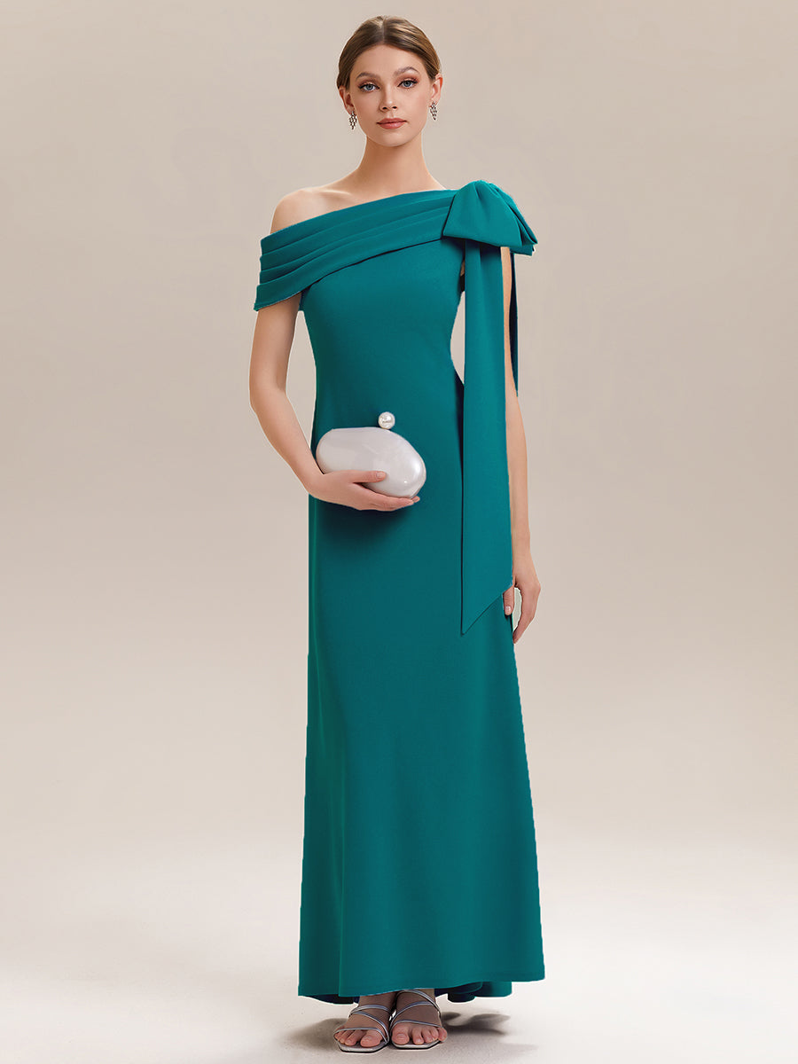 Maxikleid Ohne Träger Sheath Schnitt Strickstoff Schleifendetail Raffung Design Kleid #Farbe_Petrol