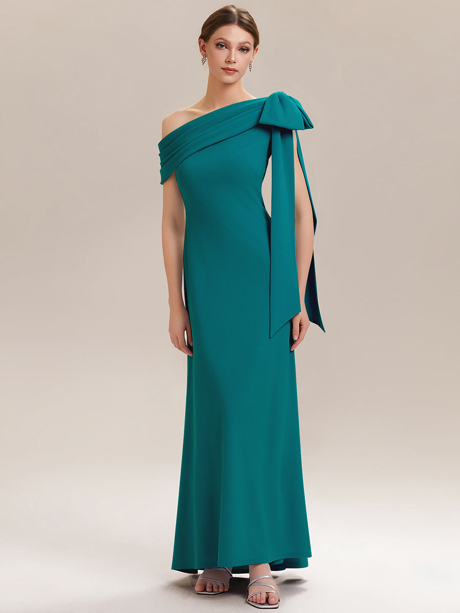 Maxikleid Ohne Träger Sheath Schnitt Strickstoff Schleifendetail Raffung Design Kleid #Farbe_Petrol