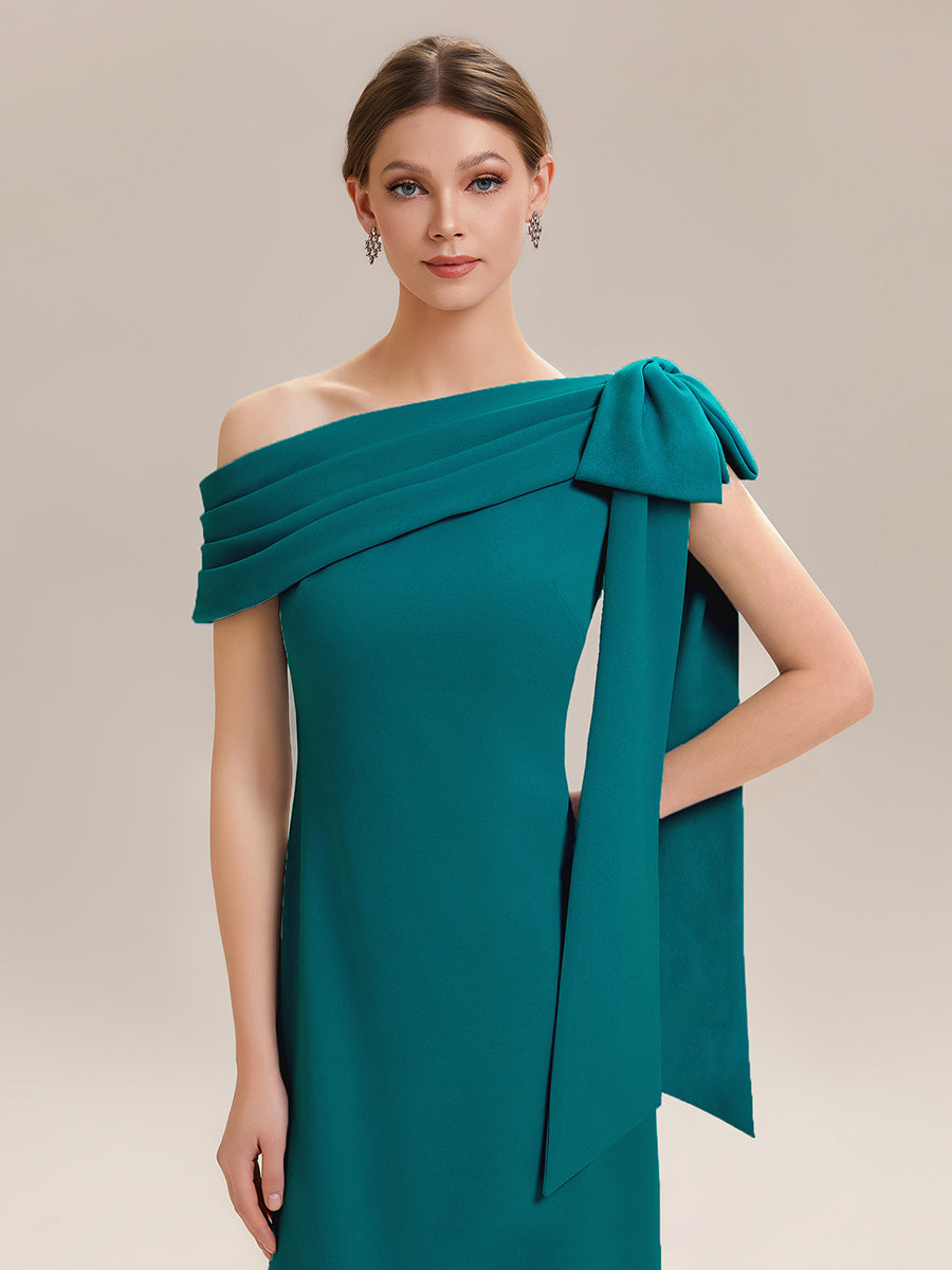 Maxikleid Ohne Träger Sheath Schnitt Strickstoff Schleifendetail Raffung Design Kleid #Farbe_Petrol