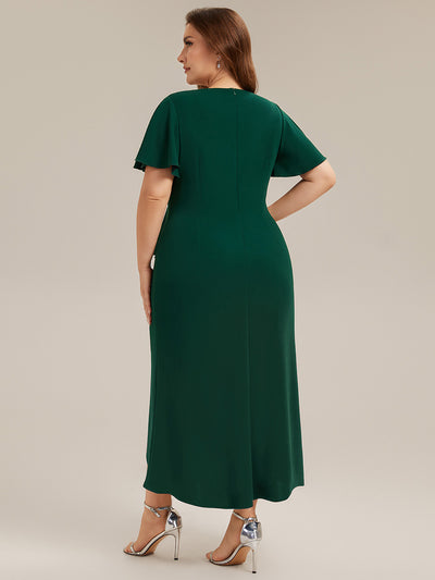 Asymmetrischer Saum V Neck Bodycon Kleid Aus Krepp Mit Tiefem V Ausschnitt Und Hohem Schlitz #Farbe_Dunkelgrün