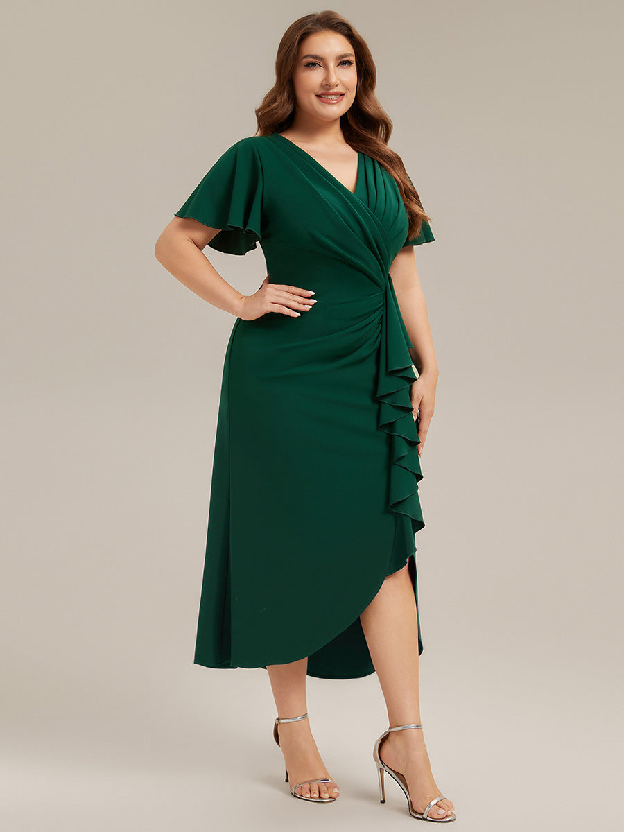 Asymmetrischer Saum V Neck Bodycon Kleid Aus Krepp Mit Tiefem V Ausschnitt Und Hohem Schlitz #Farbe_Dunkelgrün