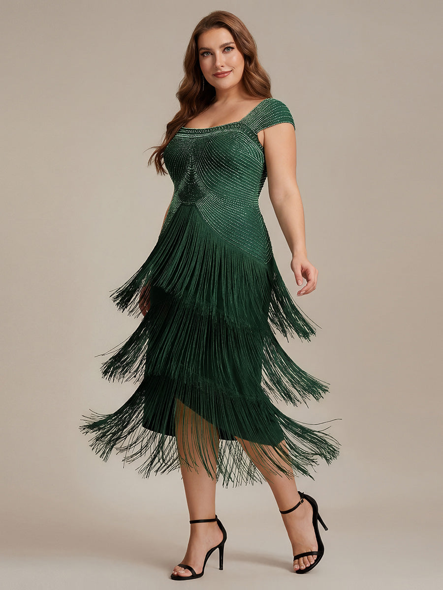 Tea Länge Quadrat Ausschnitt Bodycon Tüll Kleid Mit Perlen Verzierten Stufen Details #Farbe_Dunkelgrün