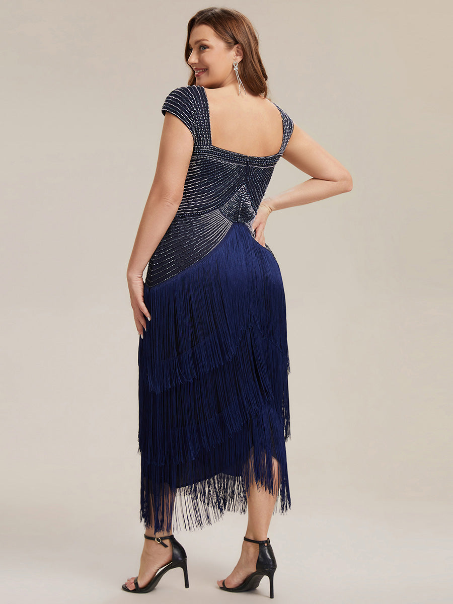 Tea Länge Quadrat Ausschnitt Bodycon Tüll Kleid Mit Perlen Verzierten Stufen Details #Farbe_Marineblau