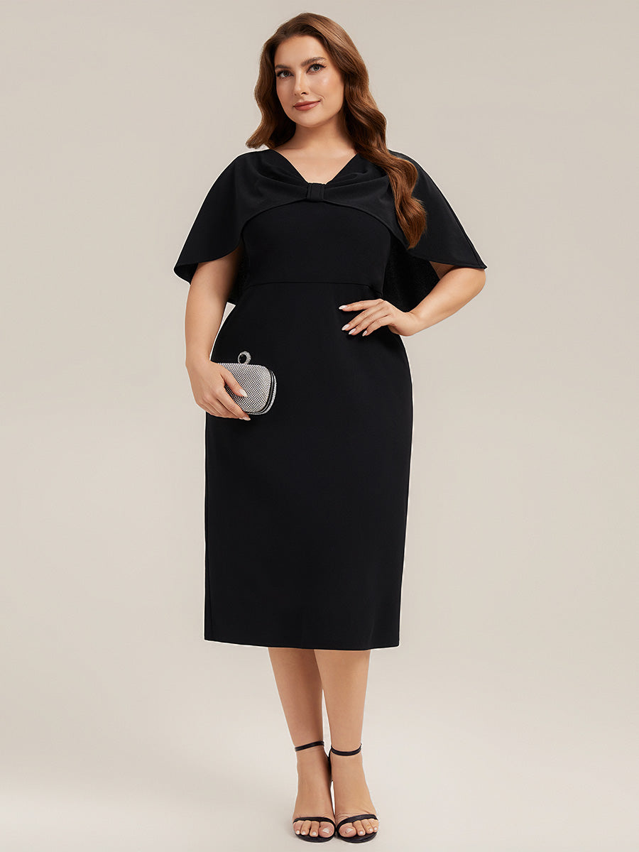 Crepe-Kleid mit Schalärmeln und V-Ausschnitt für Hochzeitsgäste hochzeitsgastkleid #Farbe_Schwarz