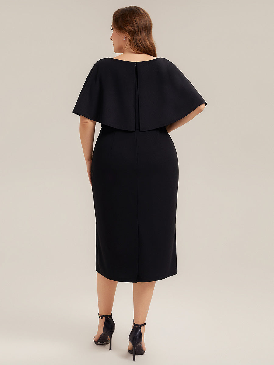 Crepe-Kleid mit Schalärmeln und V-Ausschnitt für Hochzeitsgäste hochzeitsgastkleid #Farbe_Schwarz