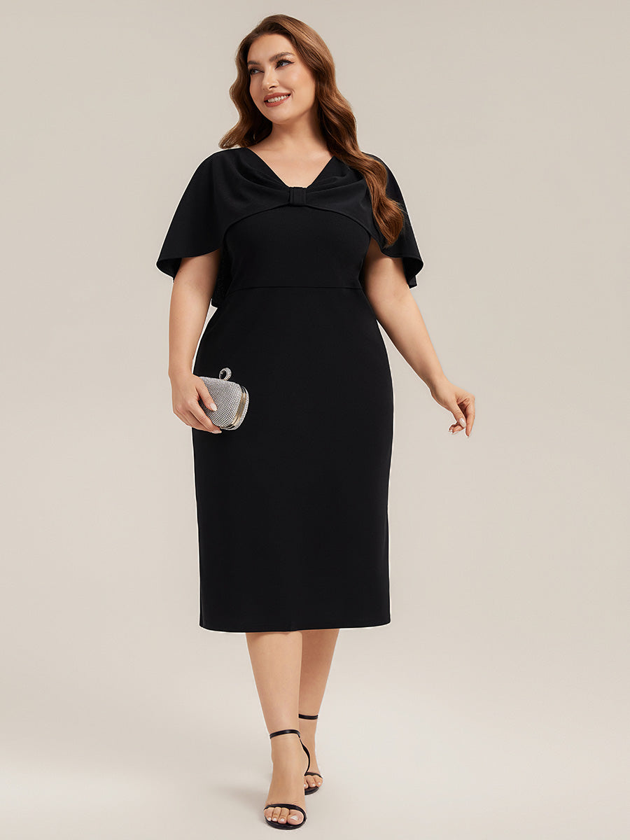 Crepe-Kleid mit Schalärmeln und V-Ausschnitt für Hochzeitsgäste hochzeitsgastkleid #Farbe_Schwarz