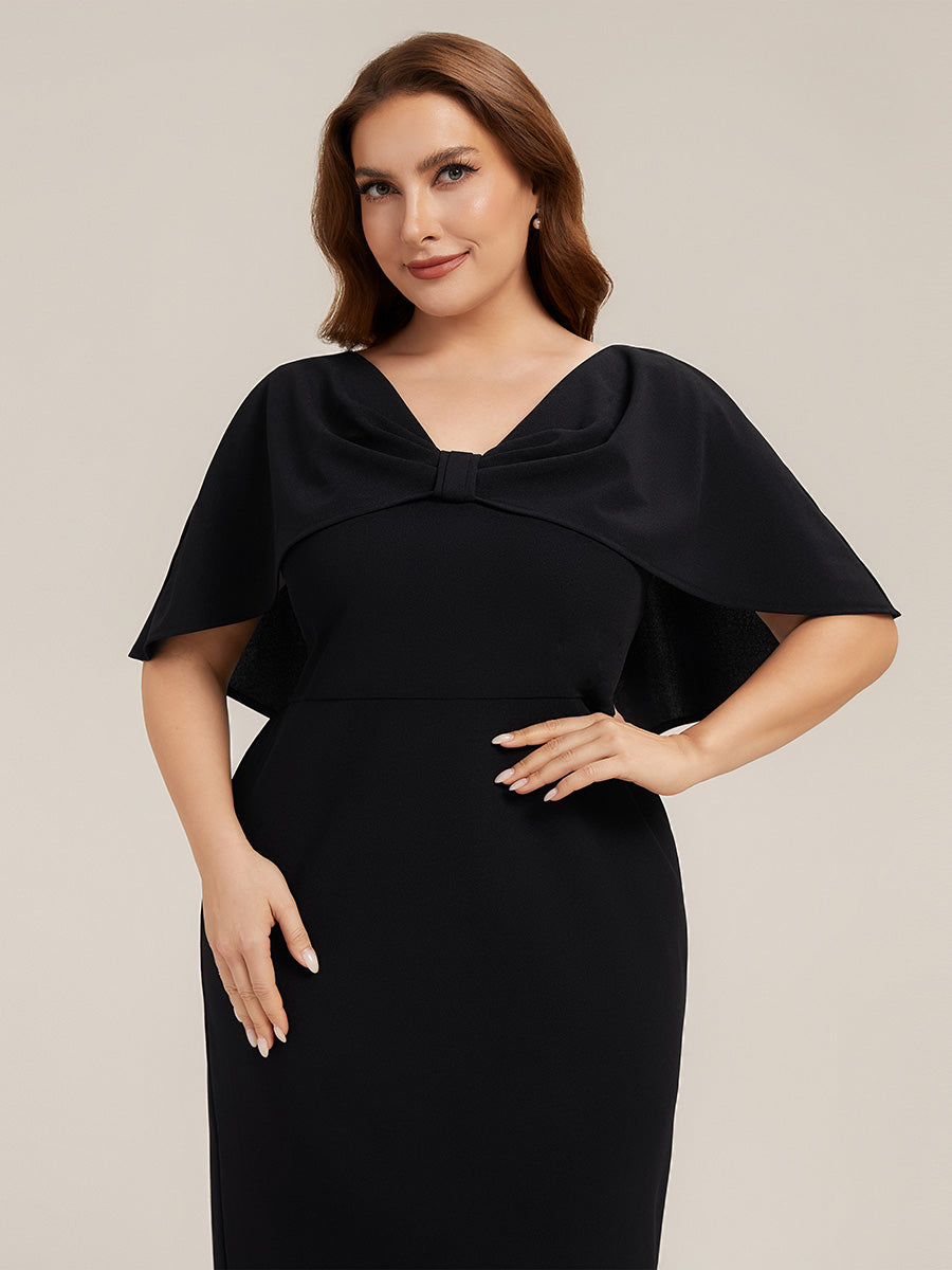Crepe-Kleid mit Schalärmeln und V-Ausschnitt für Hochzeitsgäste hochzeitsgastkleid #Farbe_Schwarz