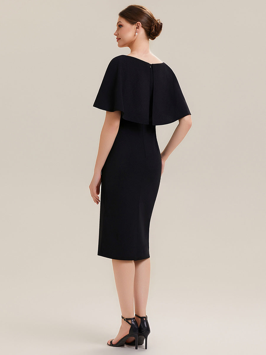 Crepe-Kleid mit Schalärmeln und V-Ausschnitt für Hochzeitsgäste hochzeitsgastkleid #Farbe_Schwarz