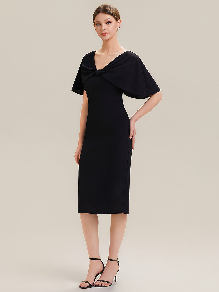 Crepe-Kleid mit Schalärmeln und V-Ausschnitt für Hochzeitsgäste hochzeitsgastkleid #Farbe_Schwarz