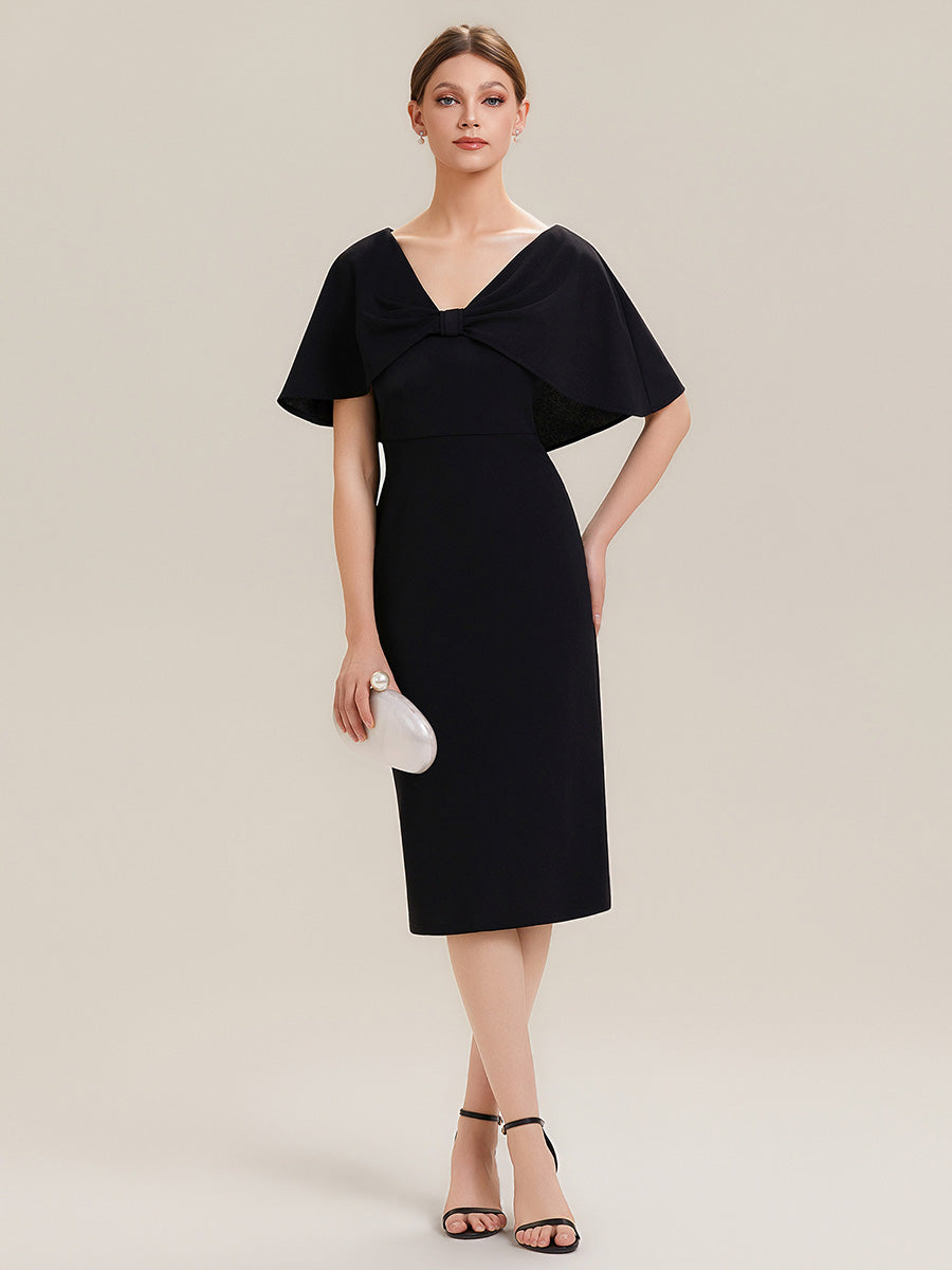 Crepe-Kleid mit Schalärmeln und V-Ausschnitt für Hochzeitsgäste hochzeitsgastkleid #Farbe_Schwarz