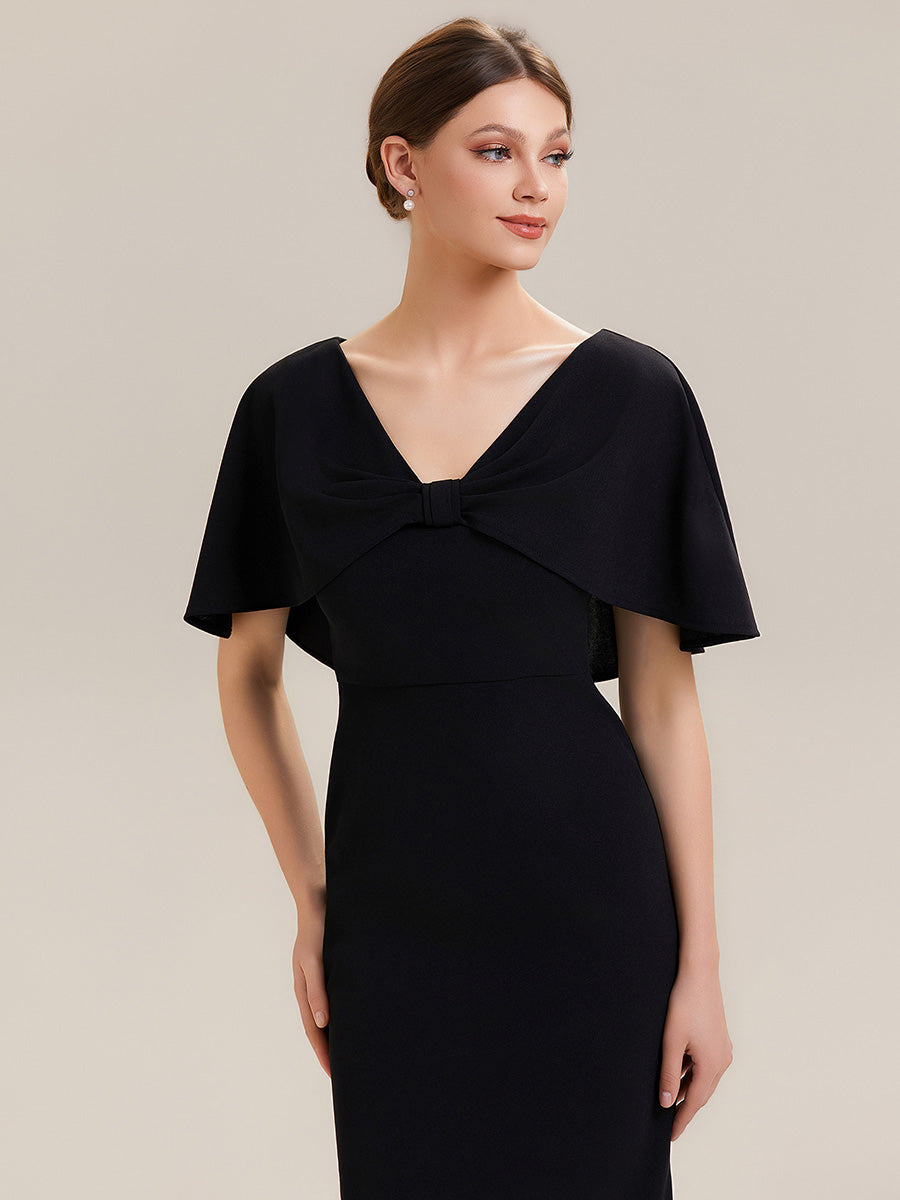 Crepe-Kleid mit Schalärmeln und V-Ausschnitt für Hochzeitsgäste hochzeitsgastkleid #Farbe_Schwarz
