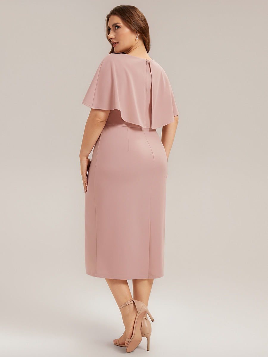 Crepe-Kleid mit Schalärmeln und V-Ausschnitt für Hochzeitsgäste hochzeitsgastkleid #Farbe_Altrosa