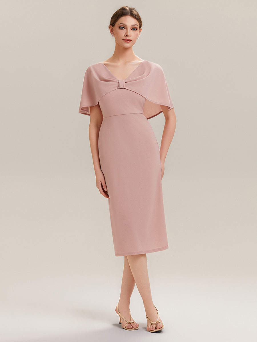 Crepe-Kleid mit Schalärmeln und V-Ausschnitt für Hochzeitsgäste hochzeitsgastkleid #Farbe_Altrosa