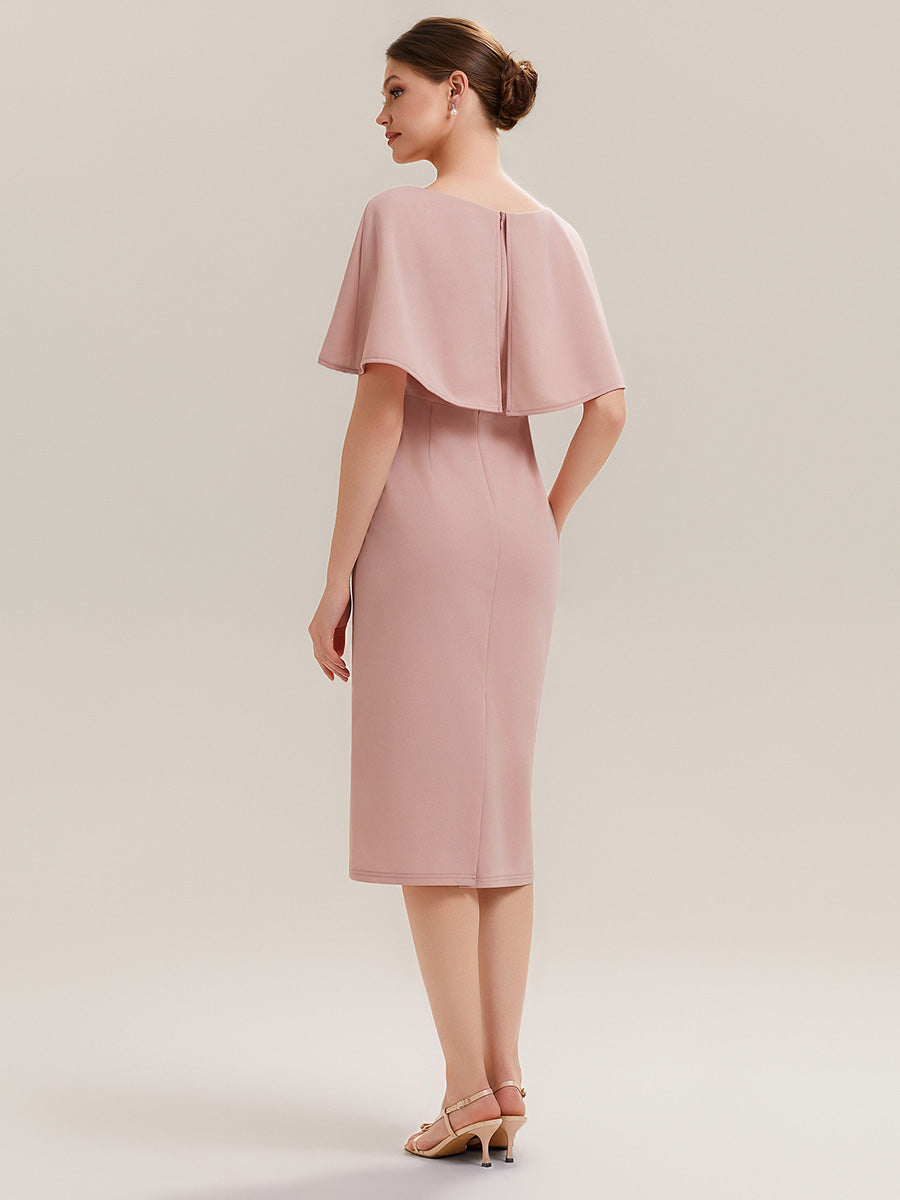 Crepe-Kleid mit Schalärmeln und V-Ausschnitt für Hochzeitsgäste hochzeitsgastkleid #Farbe_Altrosa