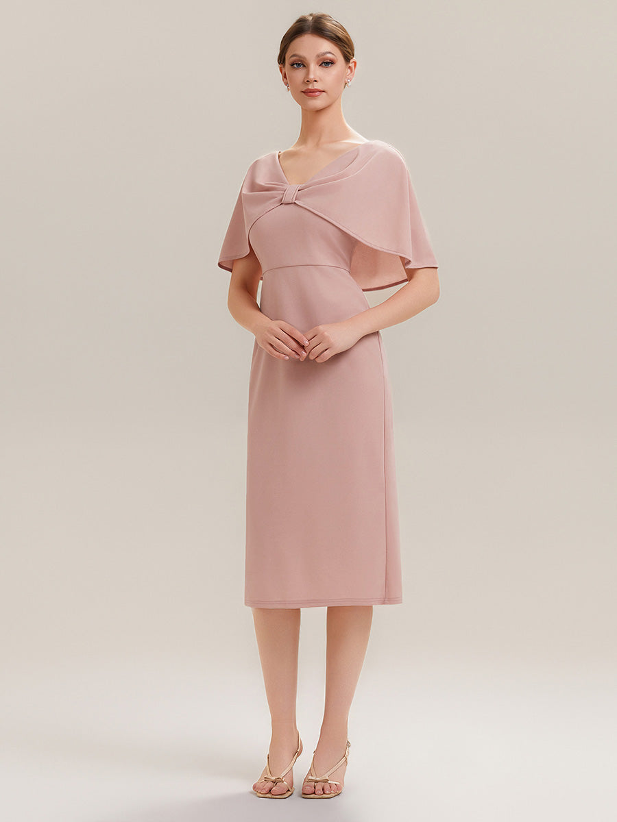 Crepe-Kleid mit Schalärmeln und V-Ausschnitt für Hochzeitsgäste hochzeitsgastkleid #Farbe_Altrosa
