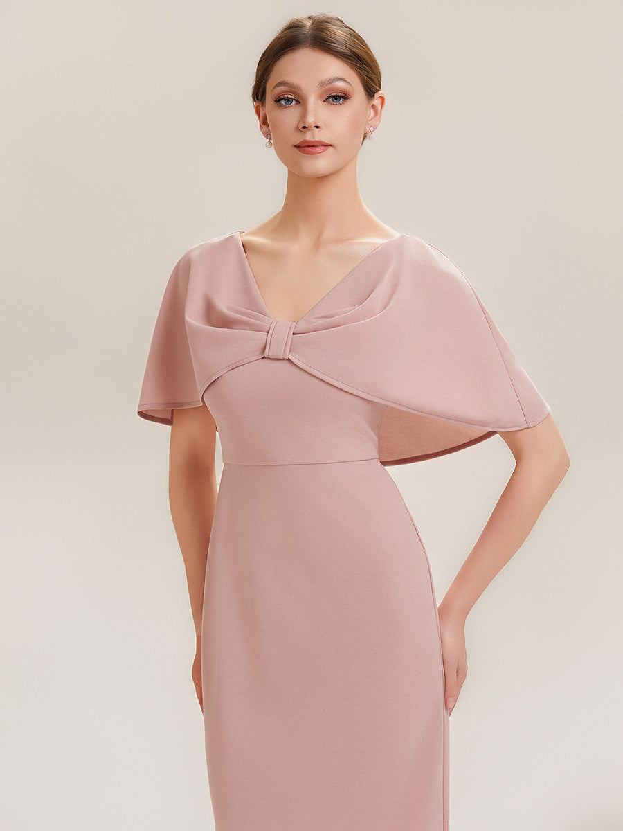 Crepe-Kleid mit Schalärmeln und V-Ausschnitt für Hochzeitsgäste hochzeitsgastkleid #Farbe_Altrosa