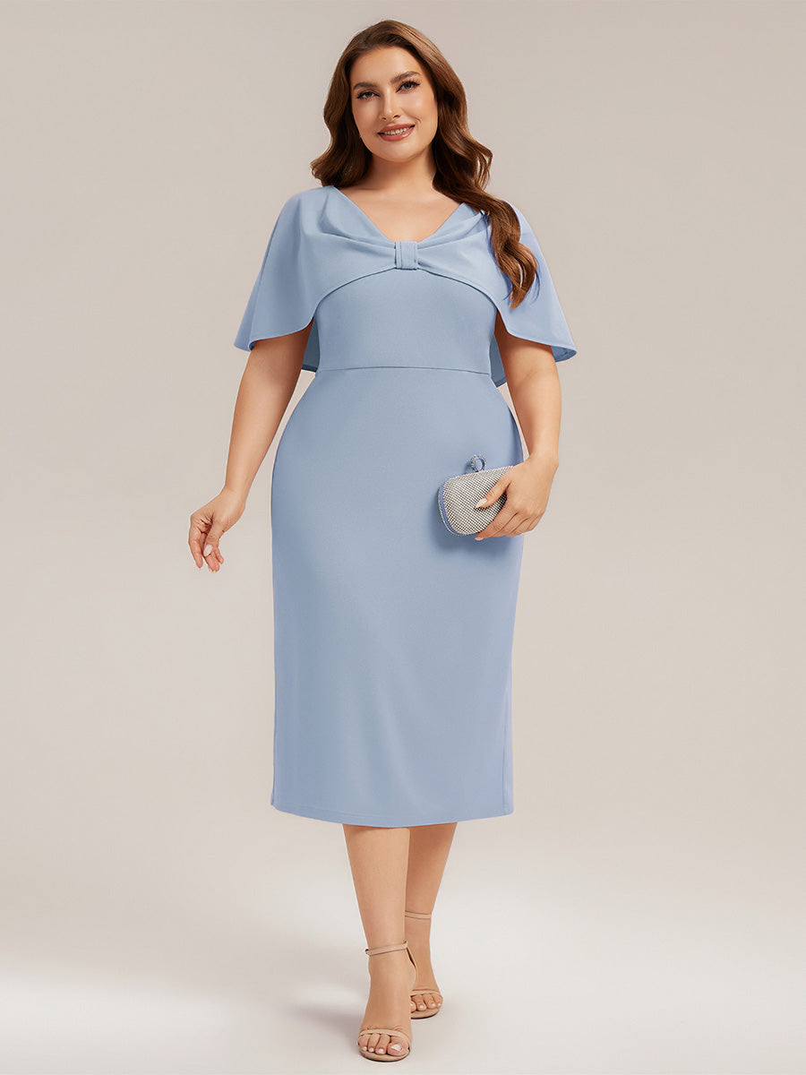 Crepe-Kleid mit Schalärmeln und V-Ausschnitt für Hochzeitsgäste hochzeitsgastkleid #Farbe_Eisblau