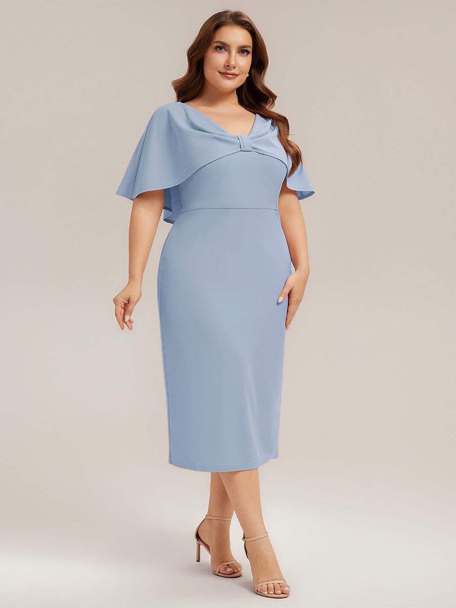 Crepe-Kleid mit Schalärmeln und V-Ausschnitt für Hochzeitsgäste hochzeitsgastkleid #Farbe_Eisblau