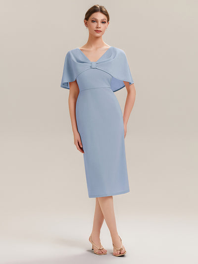 Crepe-Kleid mit Schalärmeln und V-Ausschnitt für Hochzeitsgäste hochzeitsgastkleid #Farbe_Eisblau