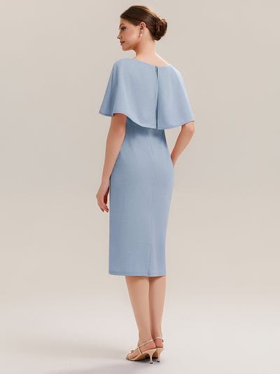 Crepe-Kleid mit Schalärmeln und V-Ausschnitt für Hochzeitsgäste hochzeitsgastkleid #Farbe_Eisblau