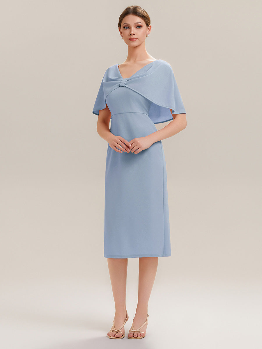 Crepe-Kleid mit Schalärmeln und V-Ausschnitt für Hochzeitsgäste hochzeitsgastkleid #Farbe_Eisblau