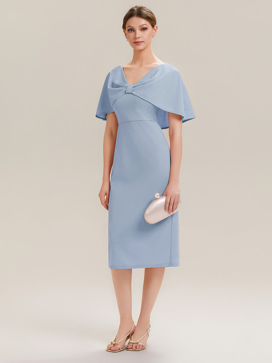 Crepe-Kleid mit Schalärmeln und V-Ausschnitt für Hochzeitsgäste hochzeitsgastkleid #Farbe_Eisblau
