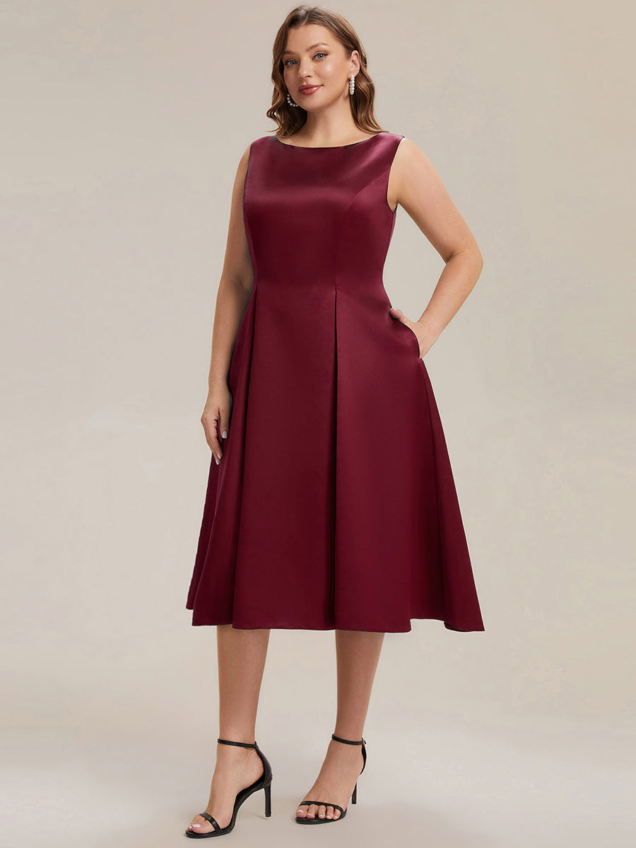 Satin Ärmellos Nicht elastisch hochzeitsgastkleid #Farbe_Burgunderrot