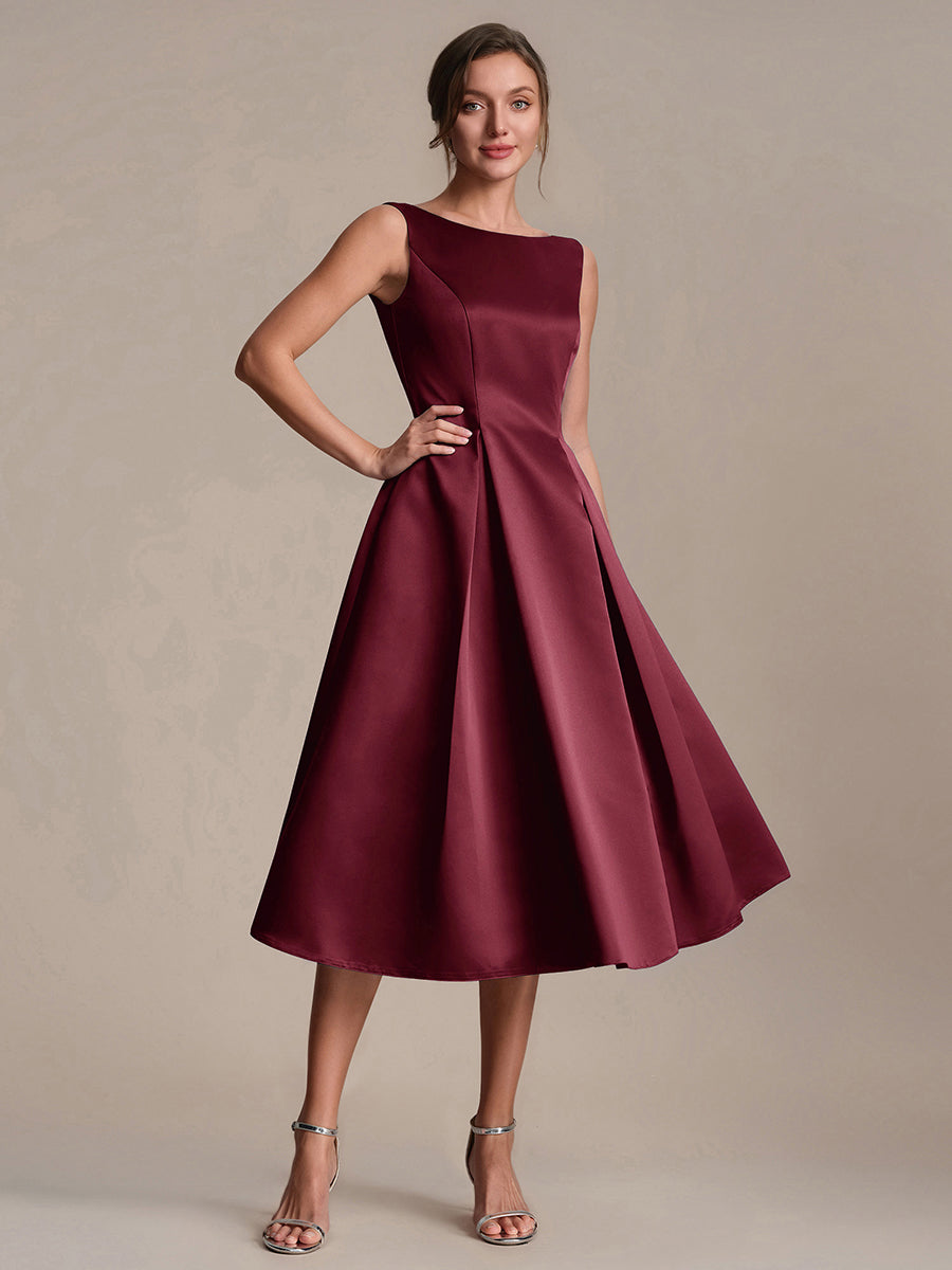 Satin Ärmellos Nicht elastisch hochzeitsgastkleid #Farbe_Burgunderrot