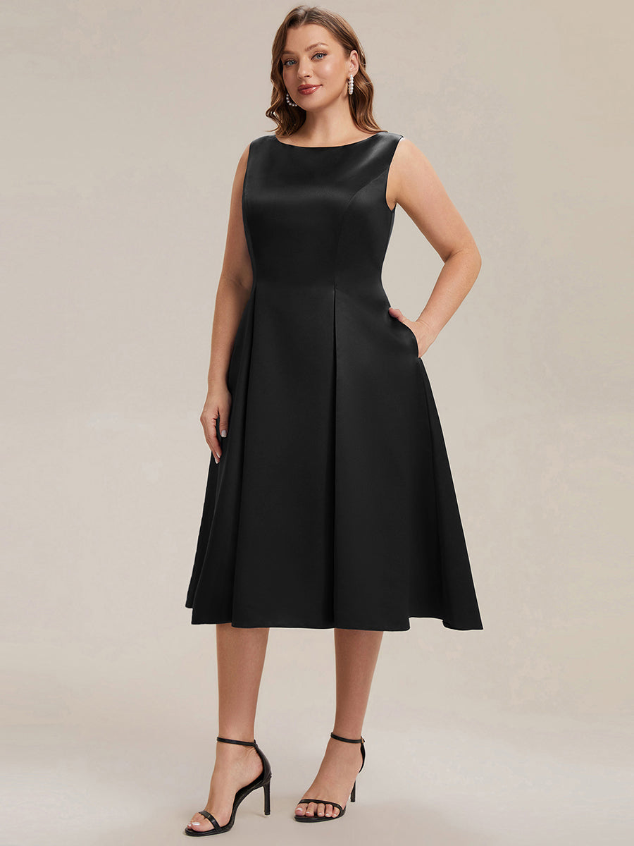 Satin Ärmellos Nicht elastisch hochzeitsgastkleid #Farbe_Schwarz