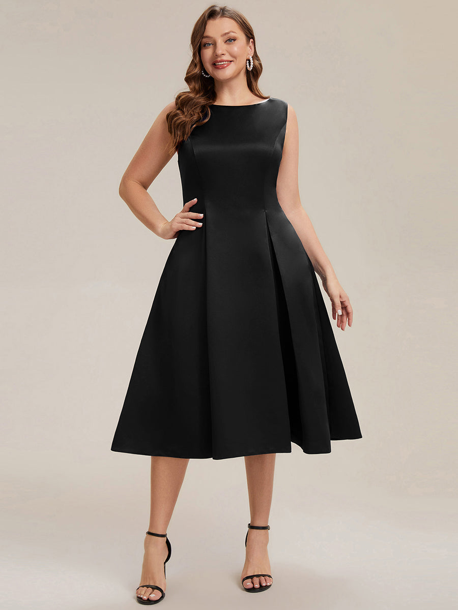 Satin Ärmellos Nicht elastisch hochzeitsgastkleid #Farbe_Schwarz