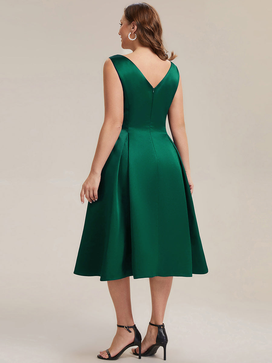 Satin Ärmellos Nicht elastisch hochzeitsgastkleid #Farbe_Dunkelgrün