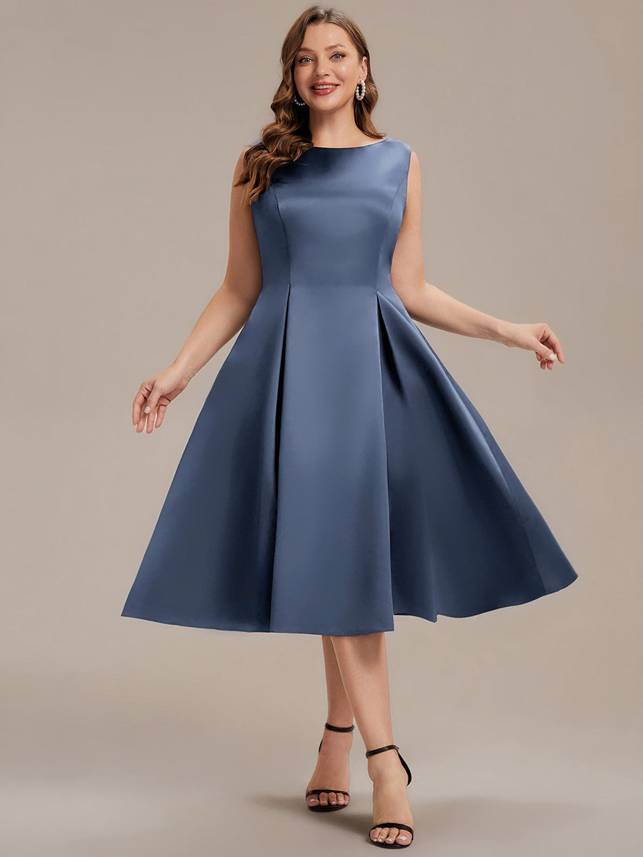 Satin Ärmellos Nicht elastisch hochzeitsgastkleid #Farbe_Taubenblau