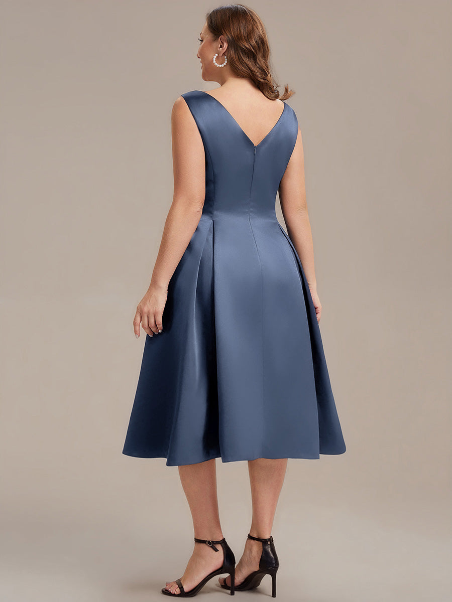 Satin Ärmellos Nicht elastisch hochzeitsgastkleid #Farbe_Taubenblau