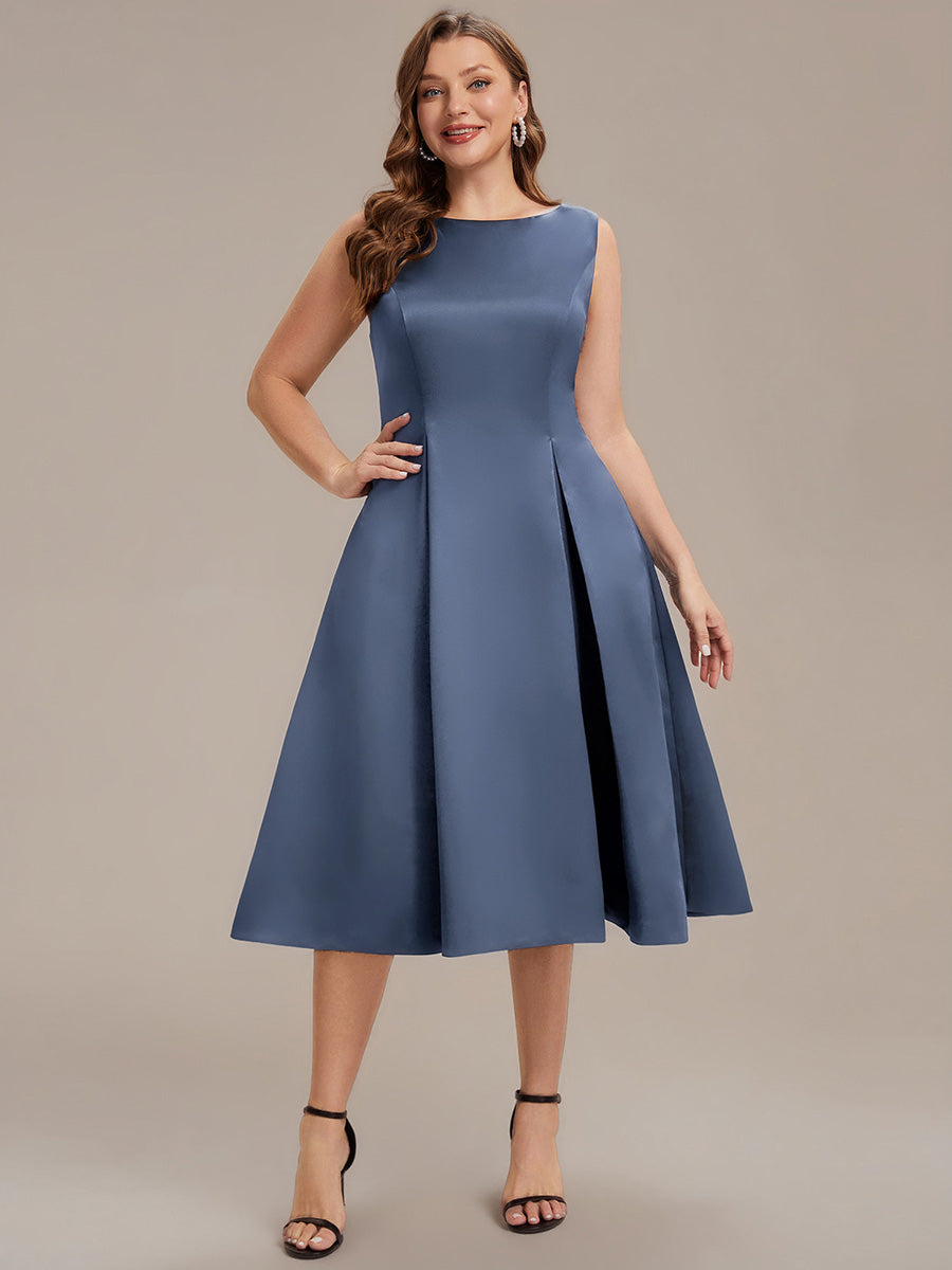 Satin Ärmellos Nicht elastisch hochzeitsgastkleid #Farbe_Taubenblau