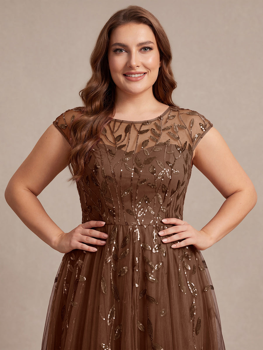 Tea L?nge A Linie Kleid Mit Rundhalsausschnitt Transparente Gestaltung Und Pailletten Kleid #Farbe_Braun