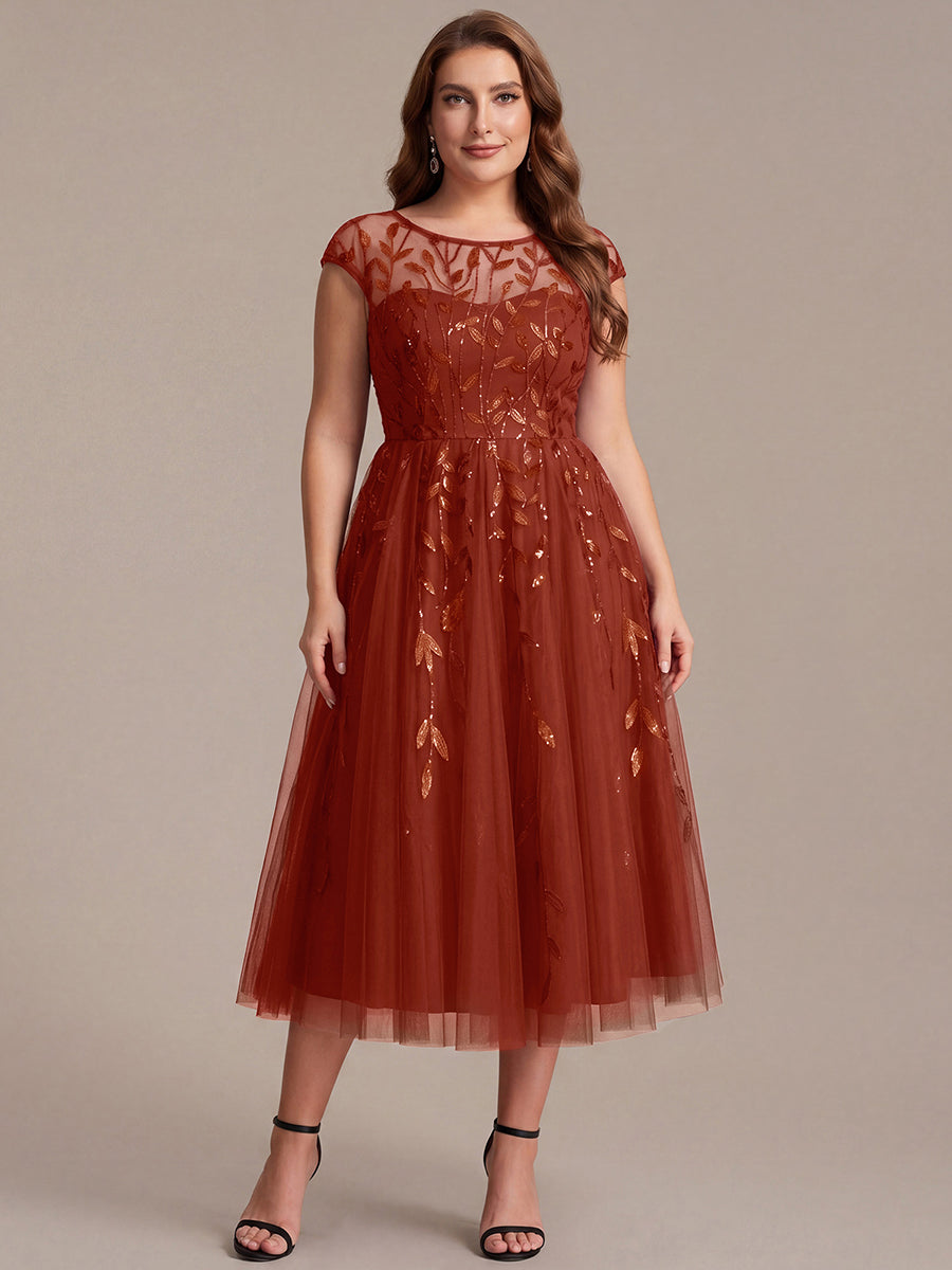 Tea L?nge A Linie Kleid Mit Rundhalsausschnitt Transparente Gestaltung Und Pailletten Kleid #Farbe_Gebranntes Orange
