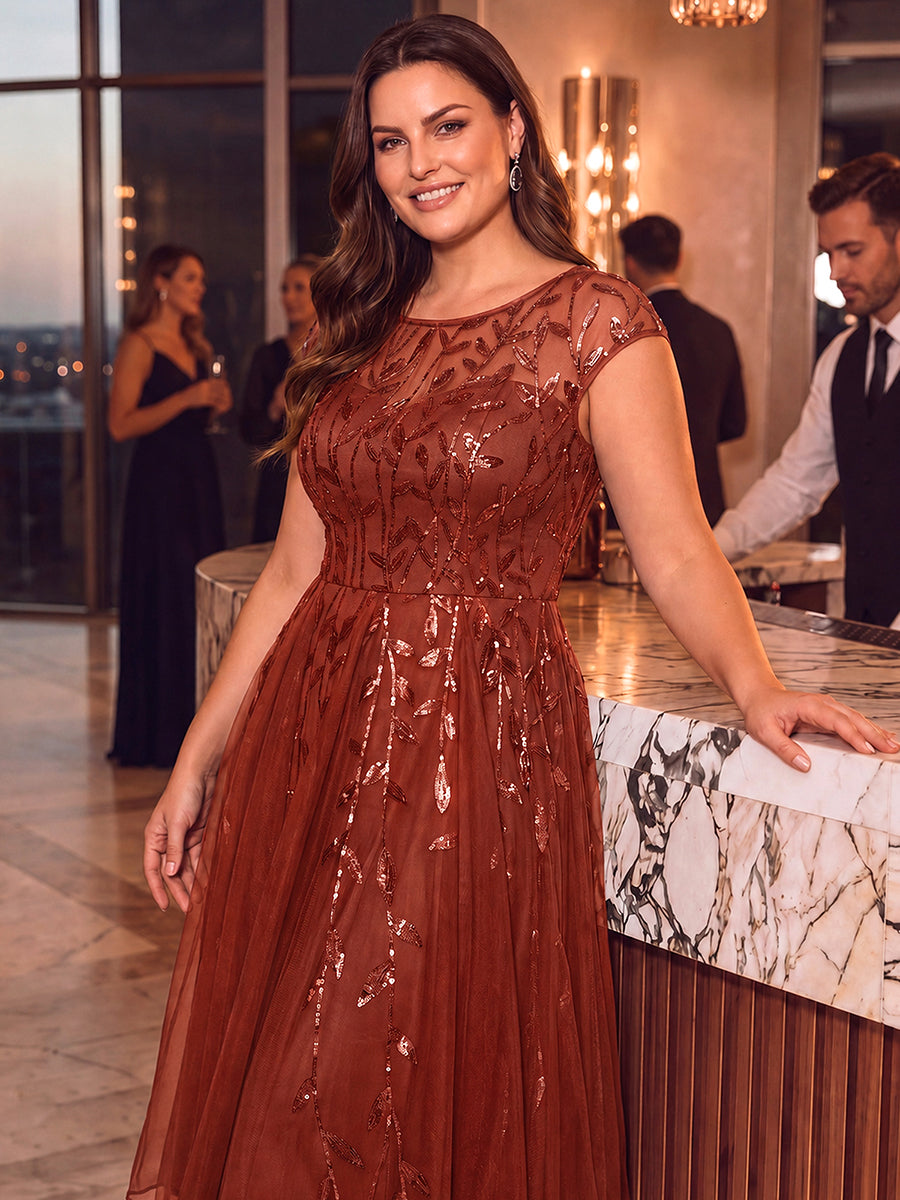 Tea L?nge A Linie Kleid Mit Rundhalsausschnitt Transparente Gestaltung Und Pailletten Kleid #Farbe_Gebranntes Orange