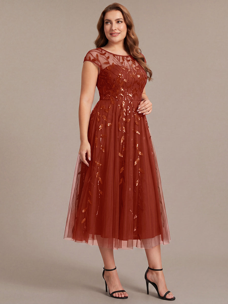 Tea L?nge A Linie Kleid Mit Rundhalsausschnitt Transparente Gestaltung Und Pailletten Kleid #Farbe_Gebranntes Orange