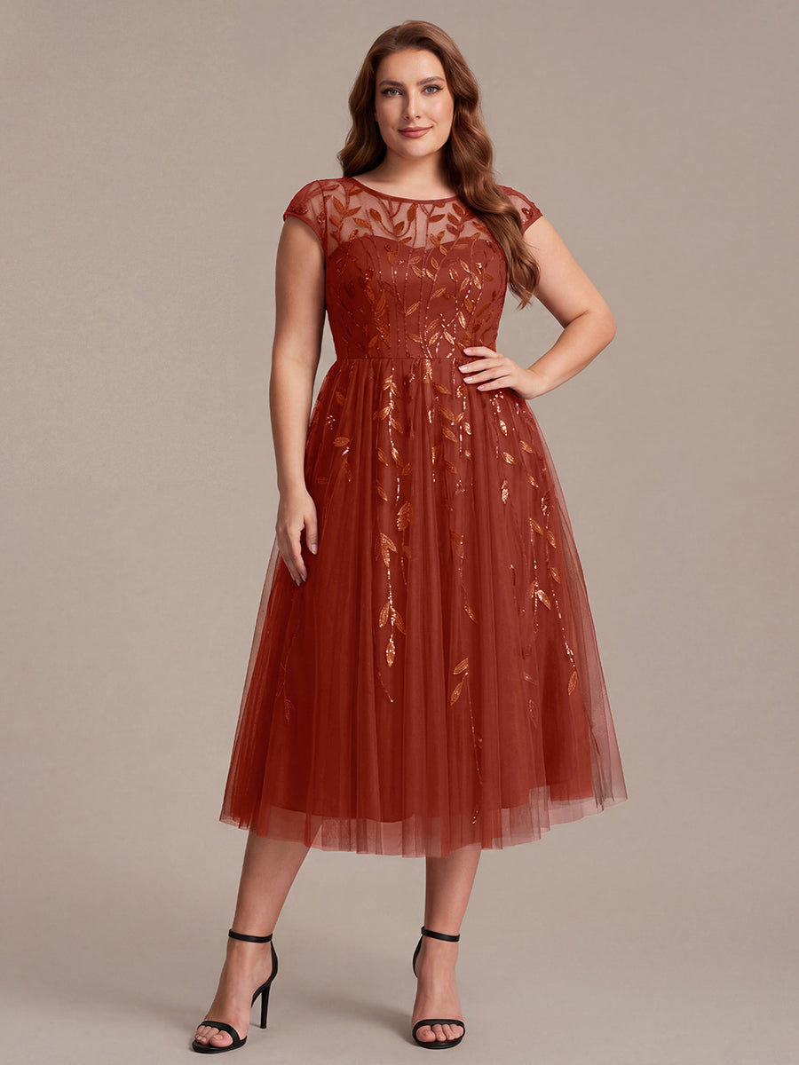Tea L?nge A Linie Kleid Mit Rundhalsausschnitt Transparente Gestaltung Und Pailletten Kleid #Farbe_Gebranntes Orange