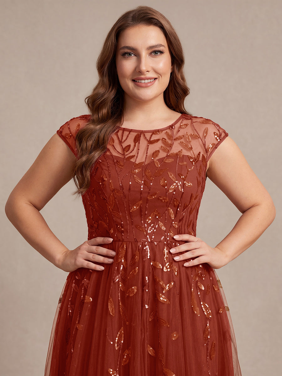 Tea L?nge A Linie Kleid Mit Rundhalsausschnitt Transparente Gestaltung Und Pailletten Kleid #Farbe_Gebranntes Orange