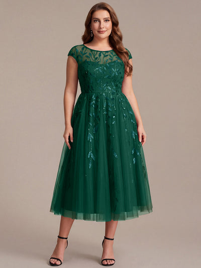 Tea L?nge A Linie Kleid Mit Rundhalsausschnitt Transparente Gestaltung Und Pailletten Kleid #Farbe_Dunkelgrün