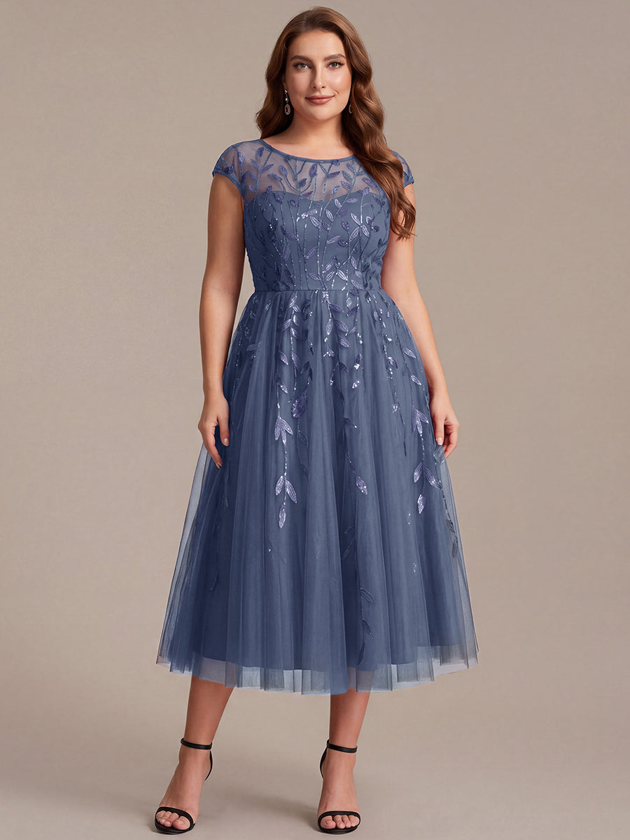 Tea L?nge A Linie Kleid Mit Rundhalsausschnitt Transparente Gestaltung Und Pailletten Kleid #Farbe_Taubenblau