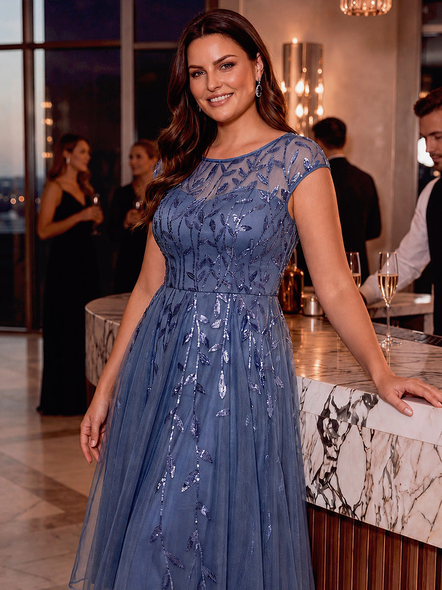 Tea L?nge A Linie Kleid Mit Rundhalsausschnitt Transparente Gestaltung Und Pailletten Kleid #Farbe_Taubenblau