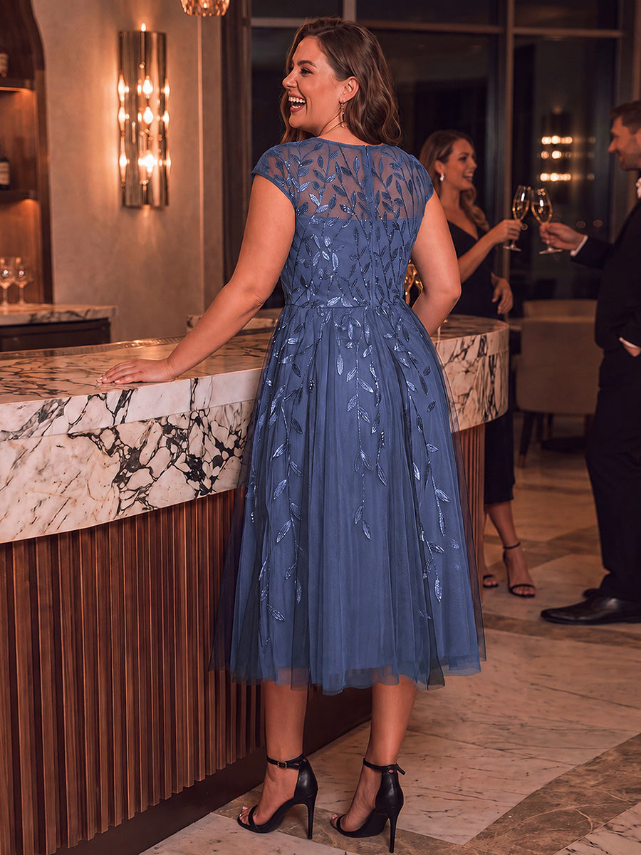 Tea L?nge A Linie Kleid Mit Rundhalsausschnitt Transparente Gestaltung Und Pailletten Kleid #Farbe_Taubenblau