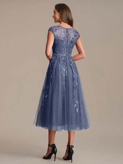 Tea L?nge A Linie Kleid Mit Rundhalsausschnitt Transparente Gestaltung Und Pailletten Kleid #Farbe_Taubenblau