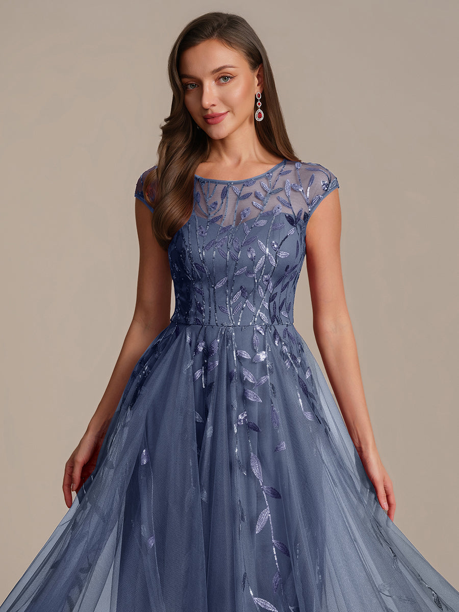 Tea L?nge A Linie Kleid Mit Rundhalsausschnitt Transparente Gestaltung Und Pailletten Kleid #Farbe_Taubenblau