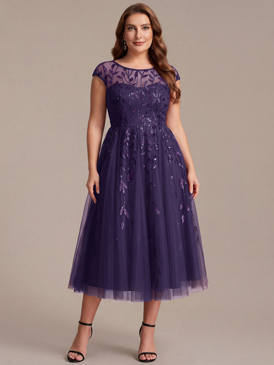 Tea L?nge A Linie Kleid Mit Rundhalsausschnitt Transparente Gestaltung Und Pailletten Kleid #Farbe_Dunkelviolett